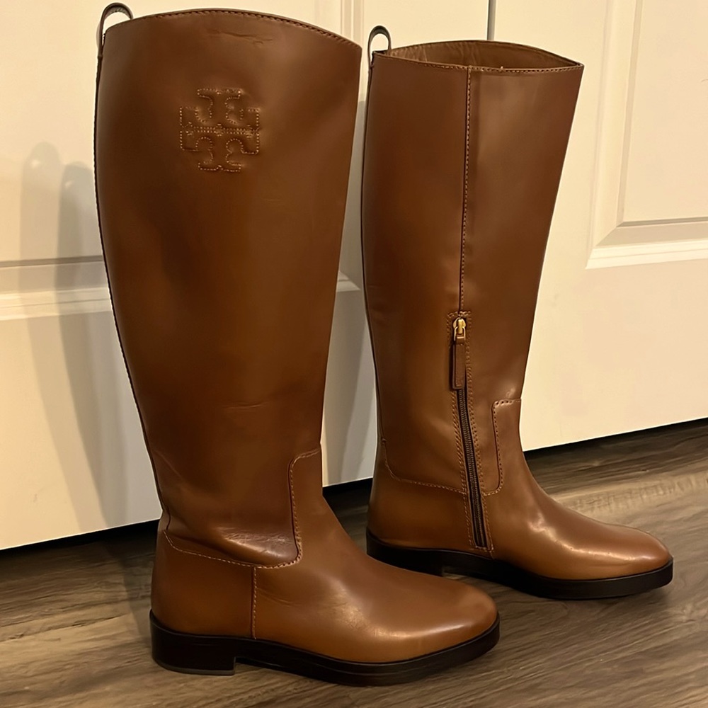 The Riding Boot in Brown by Tory Burch